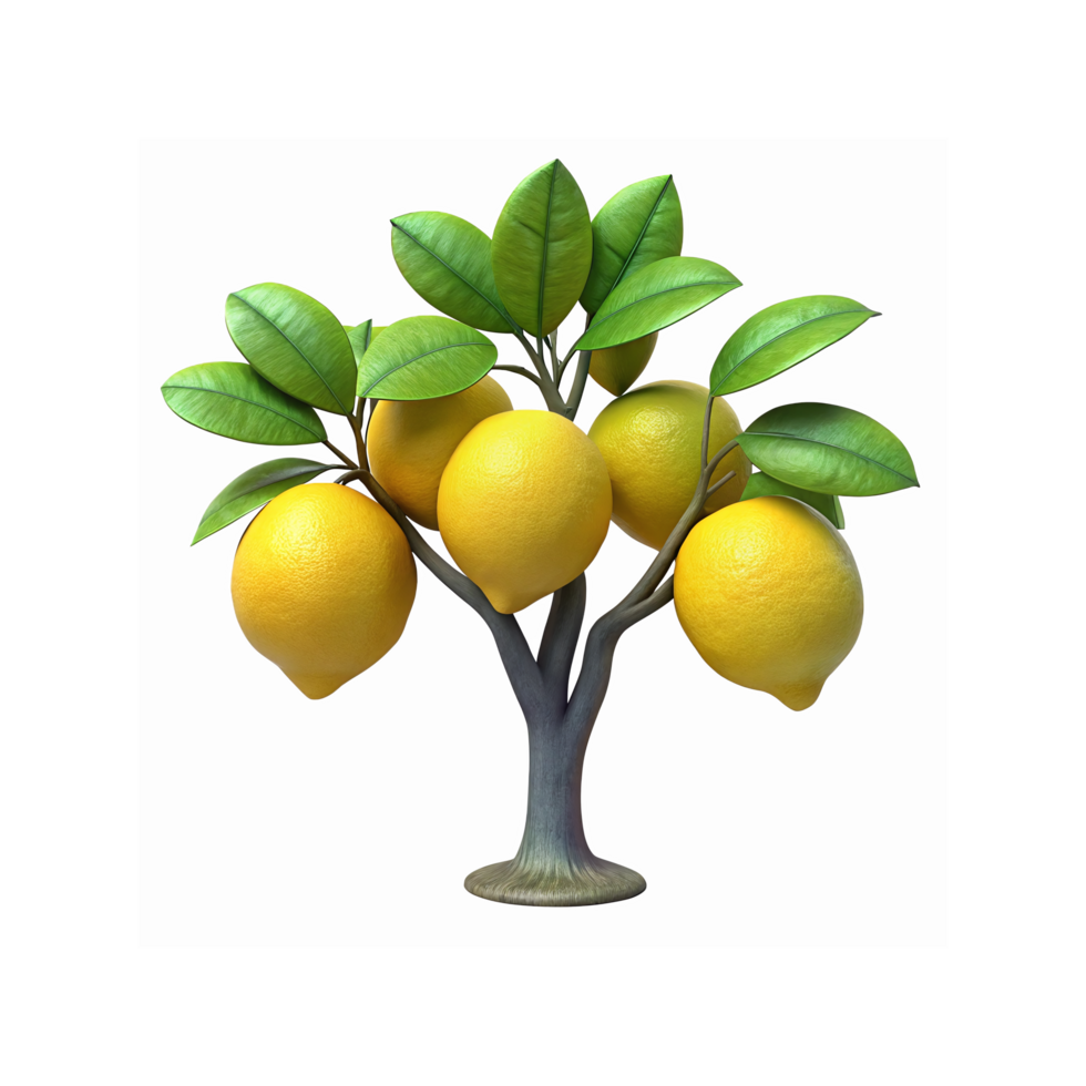 Lemon Tree with Ripe Yellow Lemons and Green Leaves on Transparent Background for Food and Nature Themes png