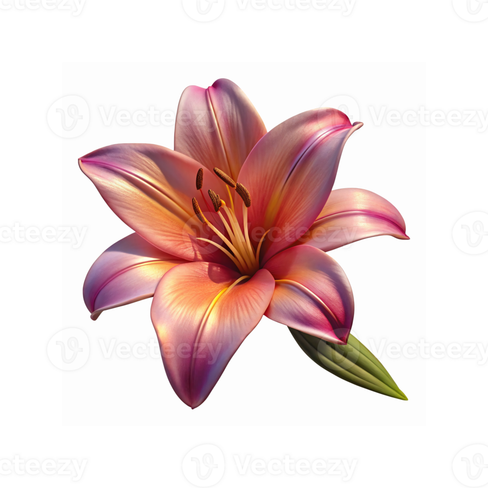 Pink and Orange Lily Flower Close Up with Detailed Petals and Yellow Stamen on Transparent Background png