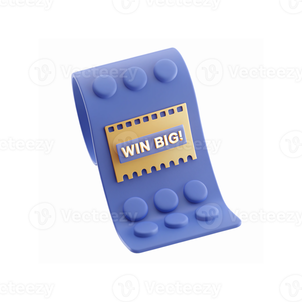 Blue Ticket Roll with Gold Tag and Win Big Text for Lottery and Contest Promotion png