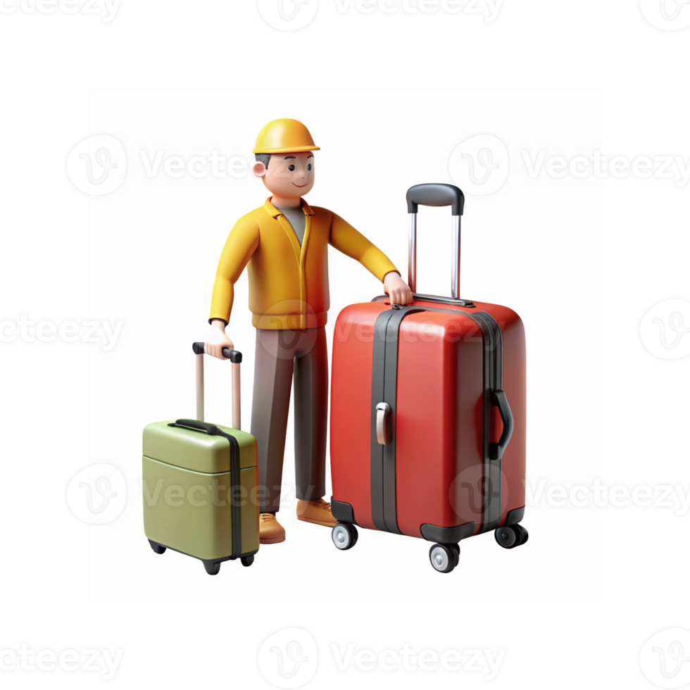 Cartoon Worker Character with Red and Green Luggage Representing Travel and Transportation Concept png