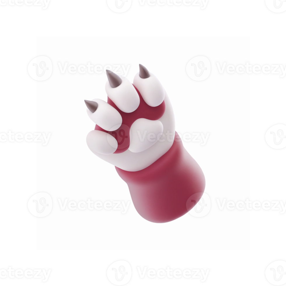 3D Illustration of a Red White Cat Paw with Sharp Claws for Pet Themes and Fun Designs png