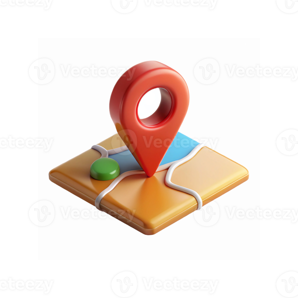 3D Red Location Pin on Colorful Map with Folded Details for Navigation and Travel Concepts png
