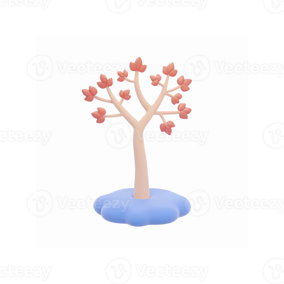 Pink Blossom Tree on Blue Cloudy Base with Minimalist Design for Nature Concepts and Art Projects png