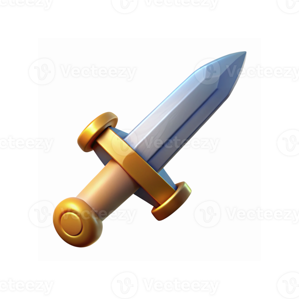 Golden Handled Cartoon Sword Icon with Silver Blade for Gaming Apps and Design Projects png