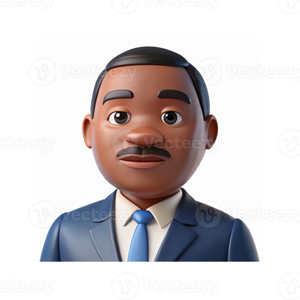 Professional Cartoon 3D Character in Blue Suit and Tie Front View with Neutral Expression for Business Themes png