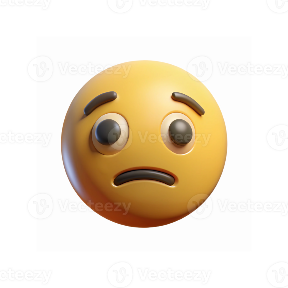 Sad Worried Yellow Emoji Face Expression with Raised Eyebrows on Transparent Background png