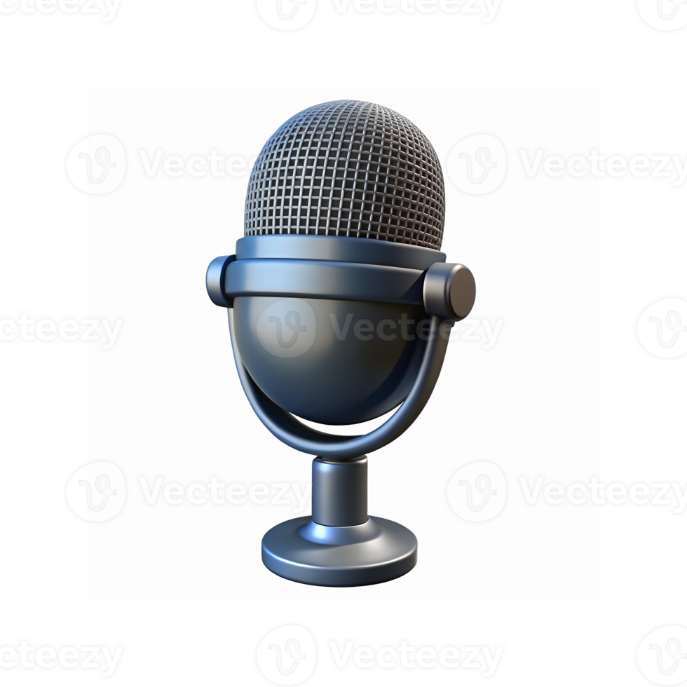 Classic Silver Gray Metallic Vintage Microphone with Mesh Head for Broadcasting and Recording on Transparent Background png