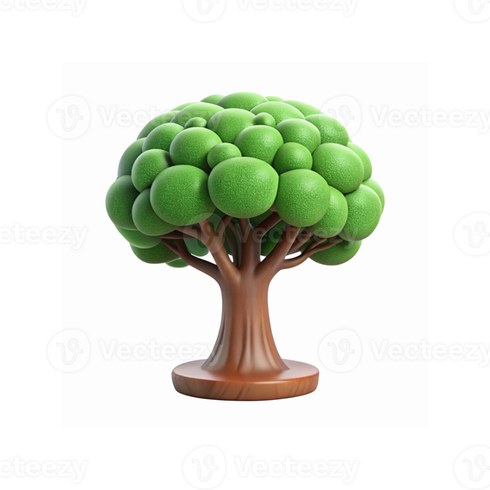 3D Rendered Cartoon Green Tree with Rounded Canopy and Smooth Wooden Trunk on Transparent Background png