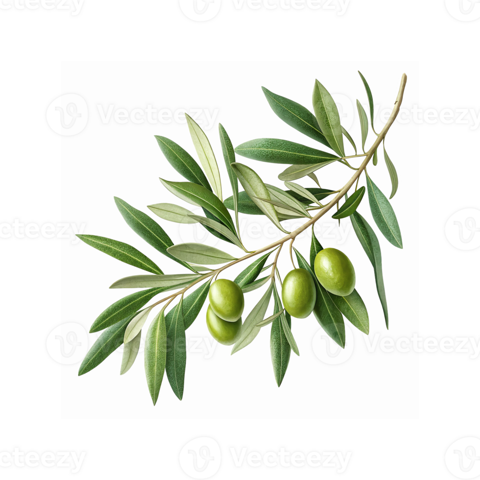 Fresh Green Olive Branch with Leaves Isolated on Transparent Background for Food and Mediterranean Themes png