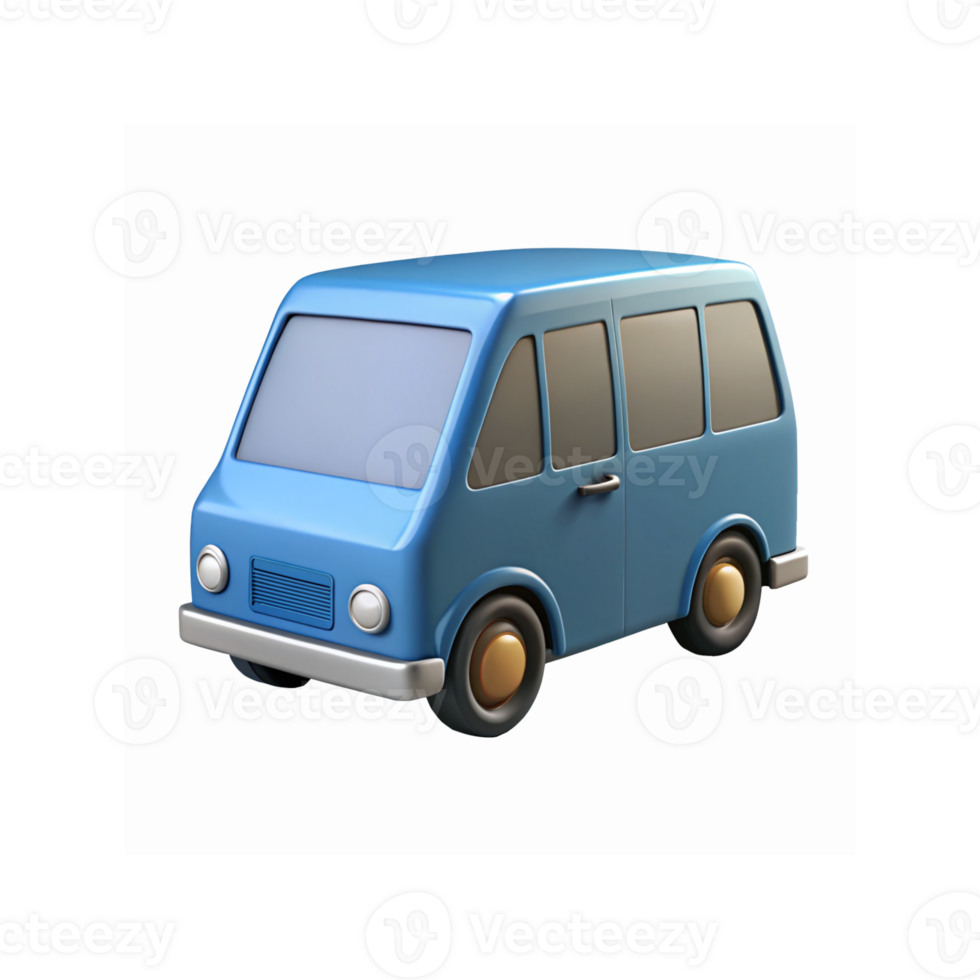 Blue Minivan 3D Illustration with Rounded Windows and Transparent Background for Vehicle Concepts png