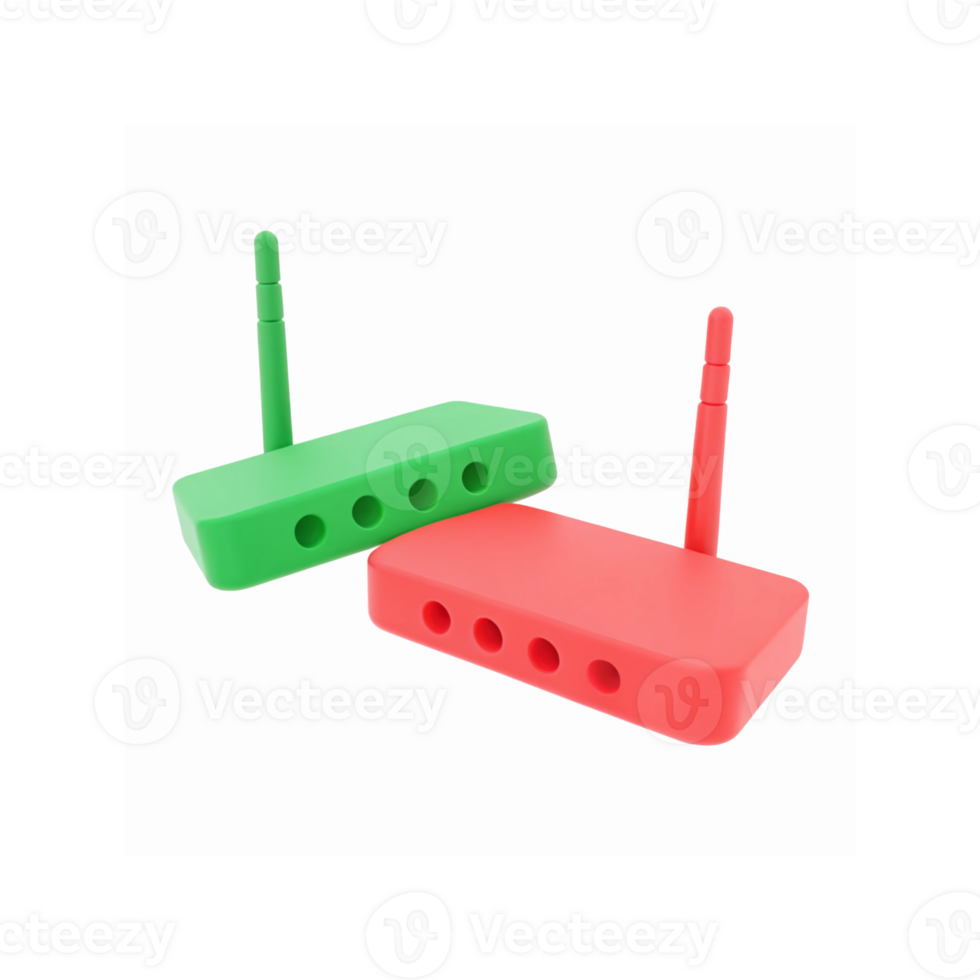 Red and Green Minimalist Router Toy with Antennas on Transparent Background Ideal for Design Concepts png