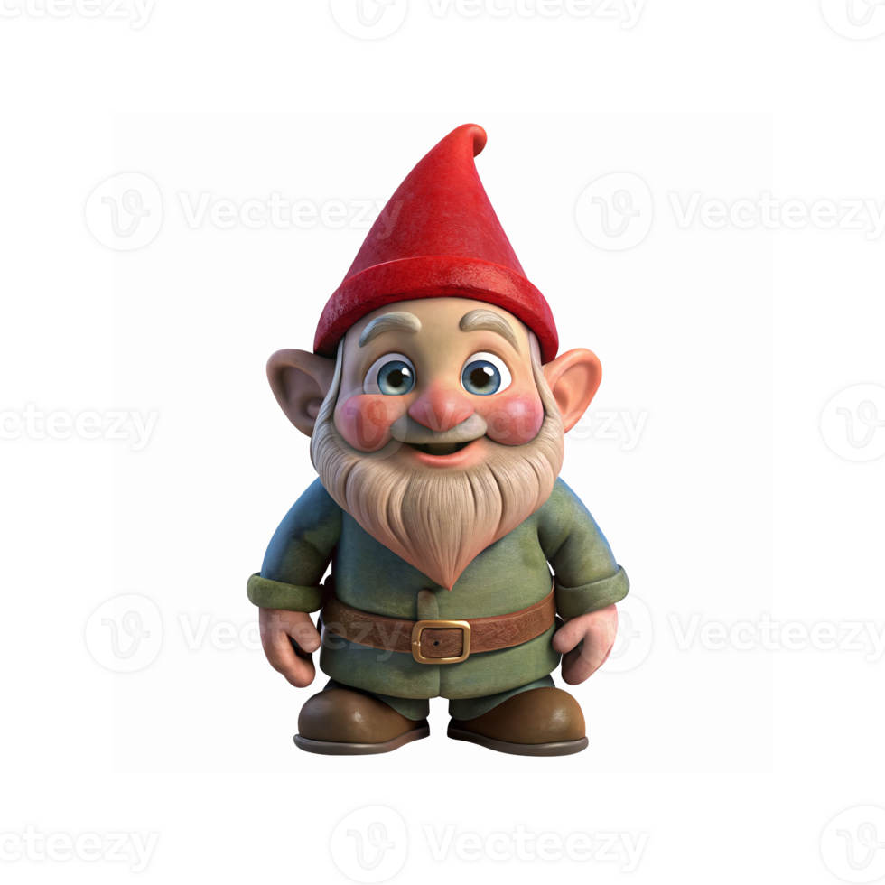 Smiling Cartoon Garden Gnome with Red Hat and Bushy White Beard on Transparent Background for Decorations png