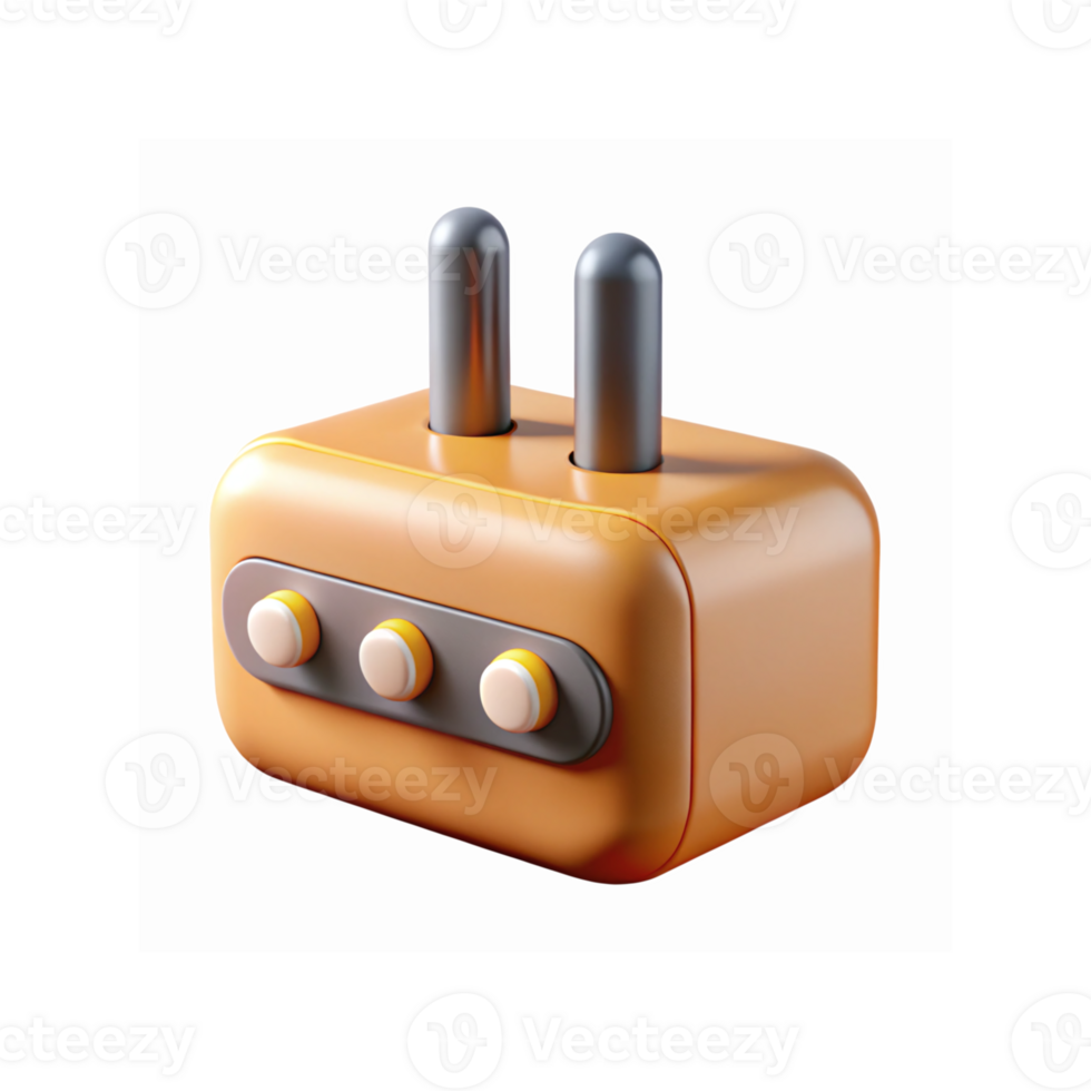 Orange Minimalist 3D Plug Device with Dual Prongs and Three Buttons in Modern Design png