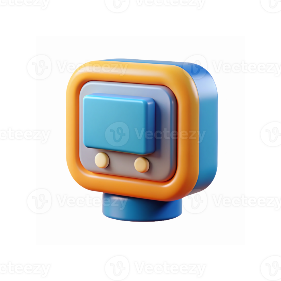 3D Render Orange Blue Retro Television Icon Minimal Design with Buttons for App Graphics and UI png
