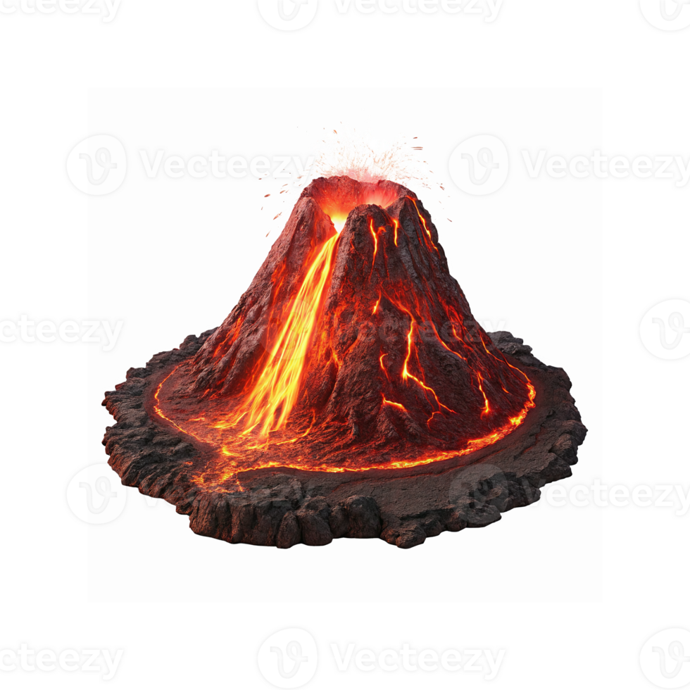 Erupting Volcano with Flowing Lava and Explosive Burst Illustration on Transparent Background png