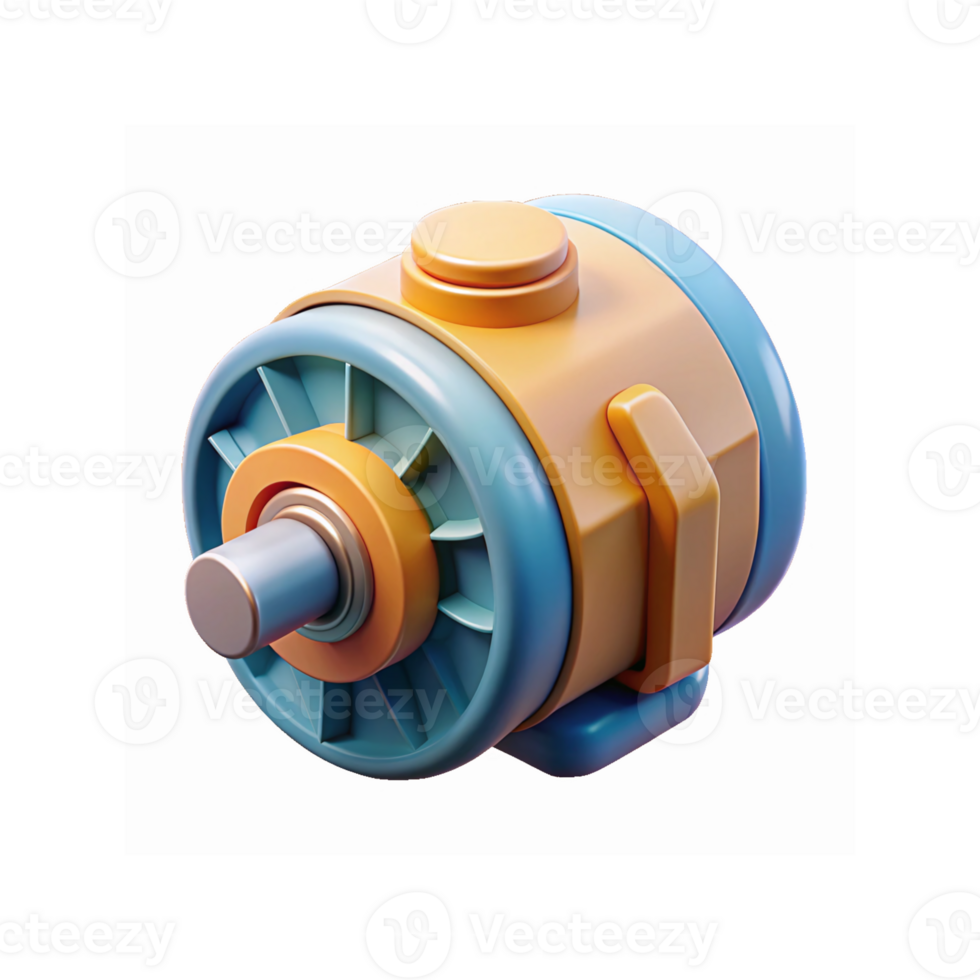 3D Render of Vibrant Orange and Blue Electric Motor Isolated on Transparent Background for Engineering Design png