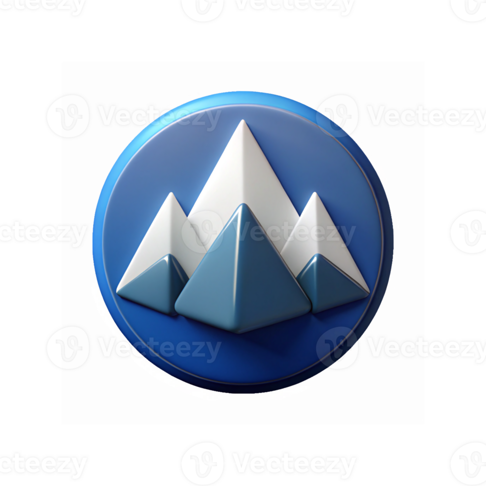 Blue Circular Icon Featuring White Geometric Mountain Peaks for Branding and Design Concepts png