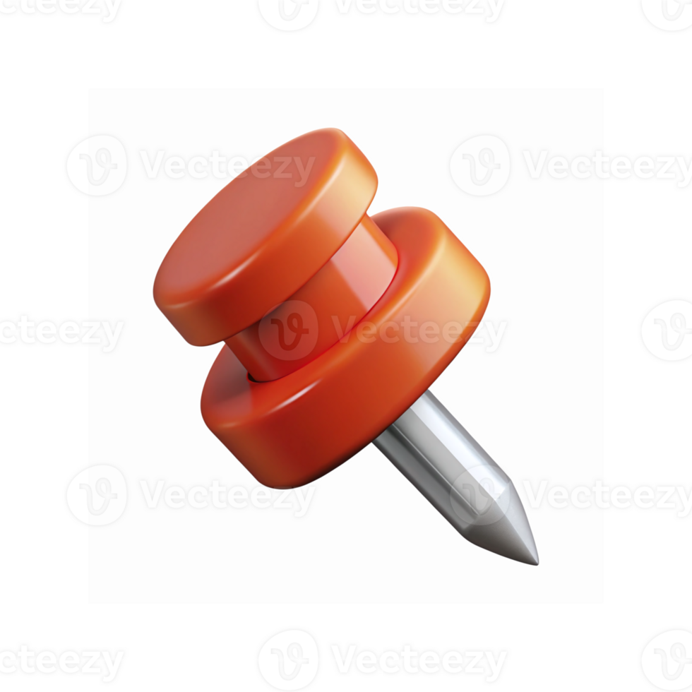 Glossy Orange Pushpin with Metallic Sharp Point for Office and Bulletin Board Use on Transparent Background png