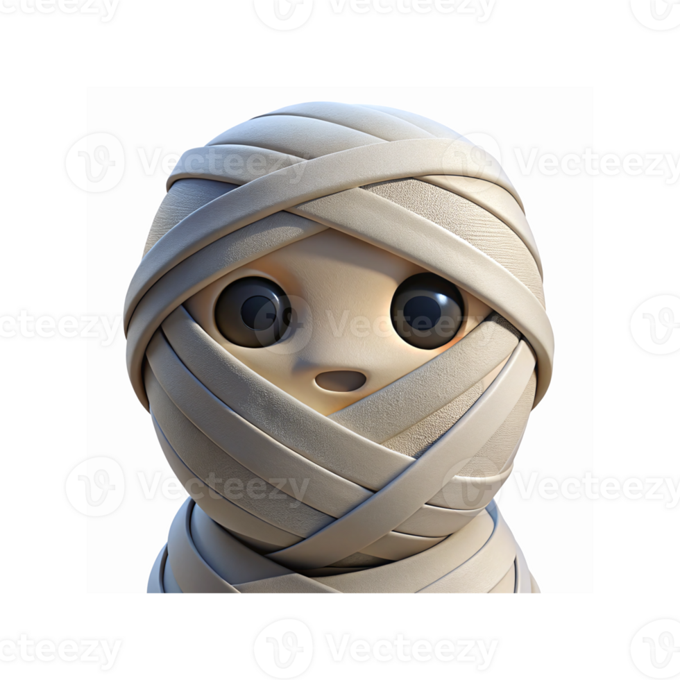 Adorable Mummy Wrapped In Beige Bandages With Big Round Eyes On Transparent Background Halloween Theme png