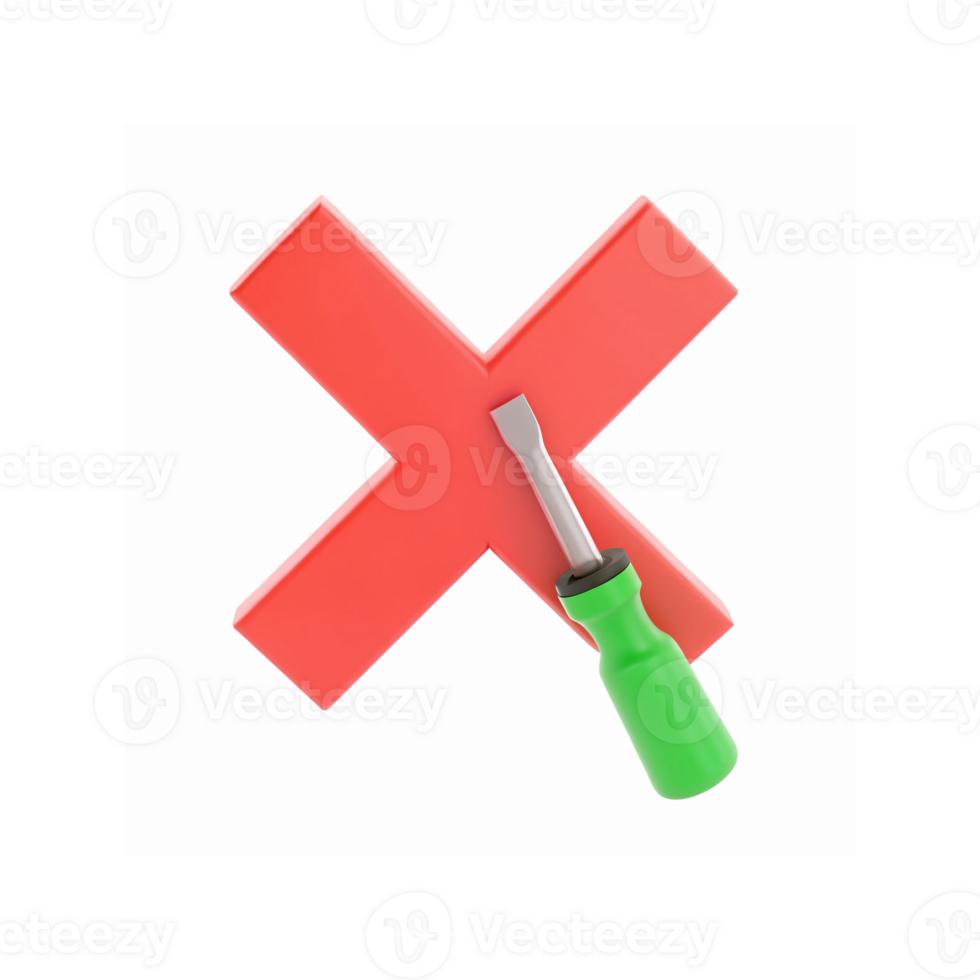 Red Error Symbol with Screwdriver on Transparent Background for Technical Support and Fixing Issues png