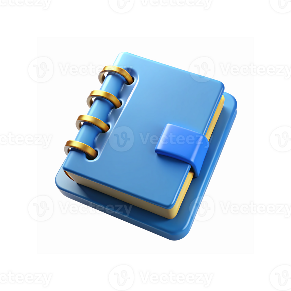 Blue Notebook with Gold Rings and Snap Closure on Transparent Background for Organization and Writing png