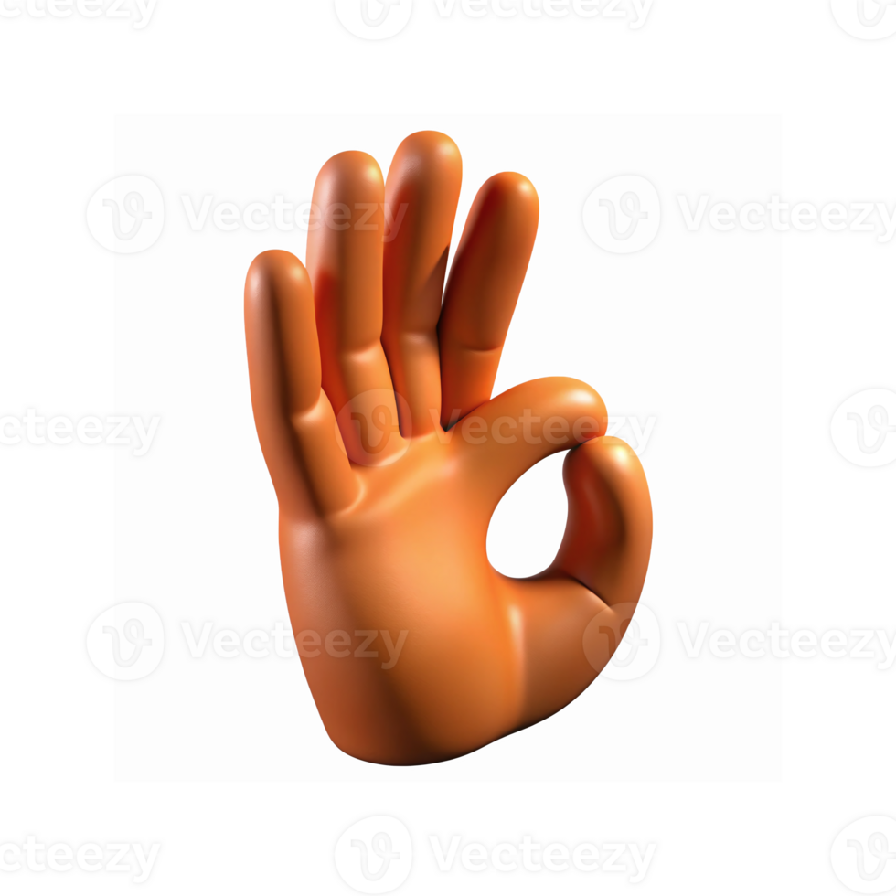 Realistic Three Dimensional Orange Hand Making OK Gesture on Transparent Background for Communication and Design png
