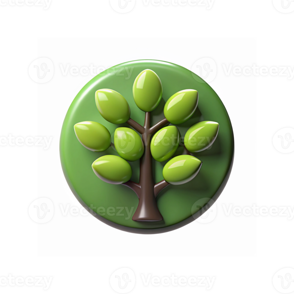 Glossy Green Tree Icon with Branches and Leaves on Circular Design for Nature and Eco Concepts png