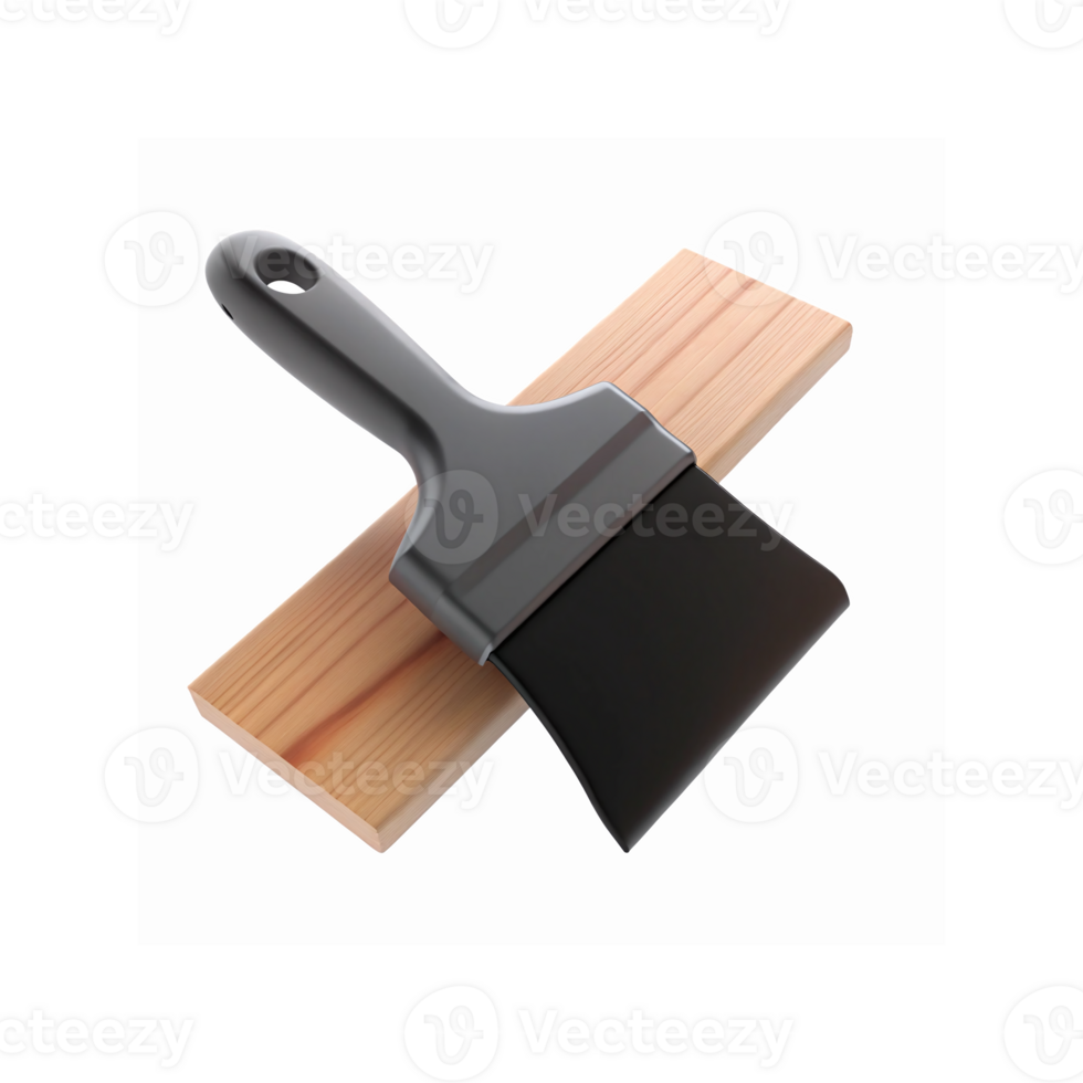Black Paintbrush On Pine Wood Plank For Painting And DIY Projects With Transparent Background png