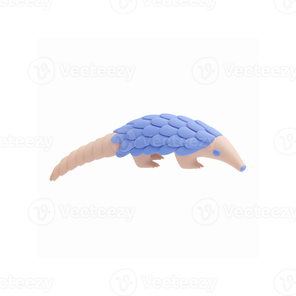 3D Illustration of Pangolin with Blue Scales and Pink Body on Transparent Background for Education and Design png