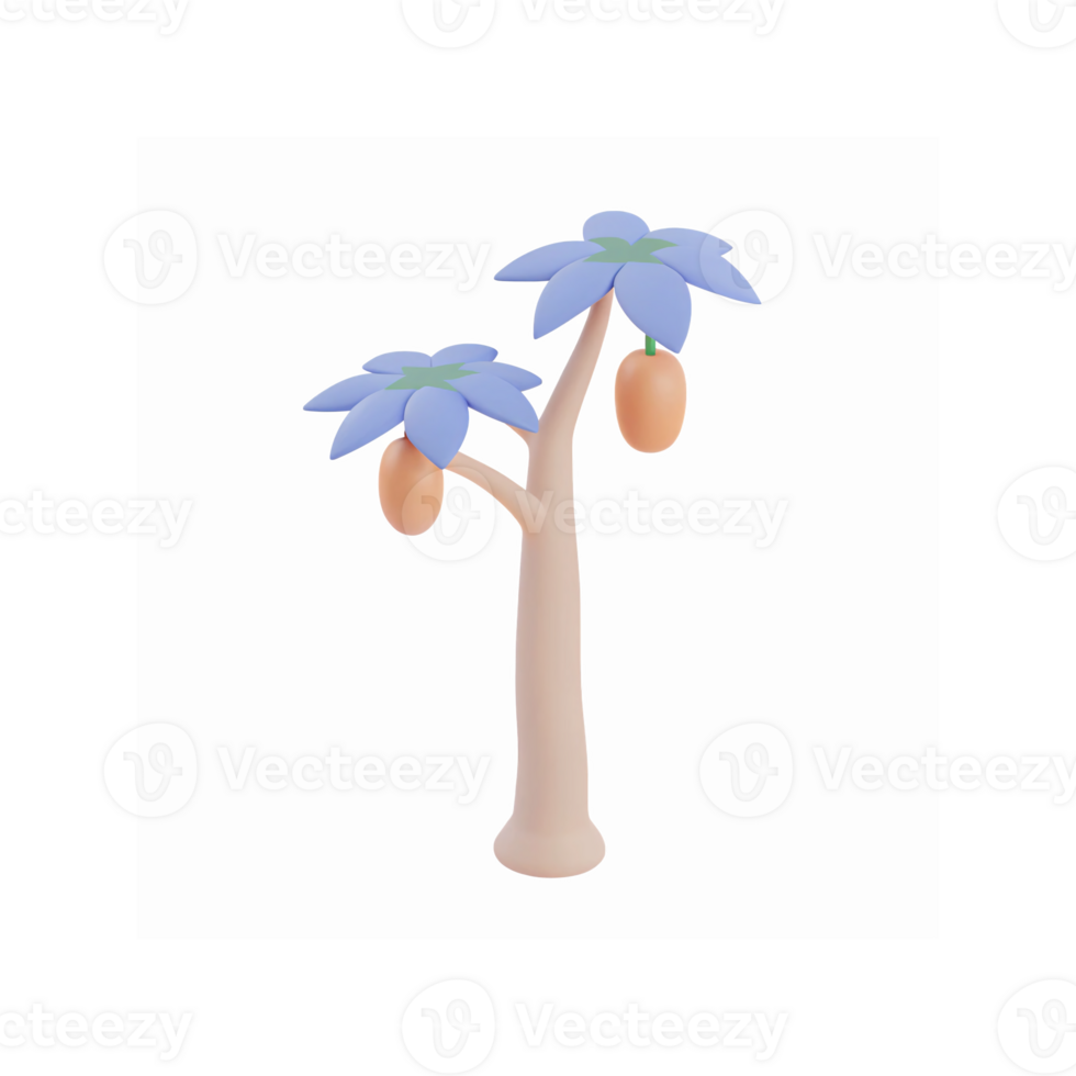 Minimal Pastel Abstract Palm Tree with Blue Leaves and Orange Fruits on Transparent Background png