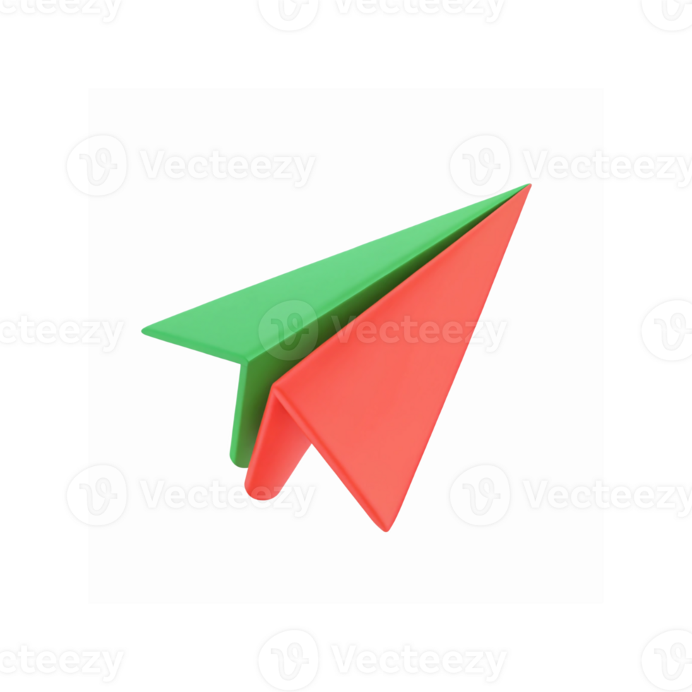 Green And Red Origami Paper Airplane Isolated On Transparent Background For Art And Education Concepts png