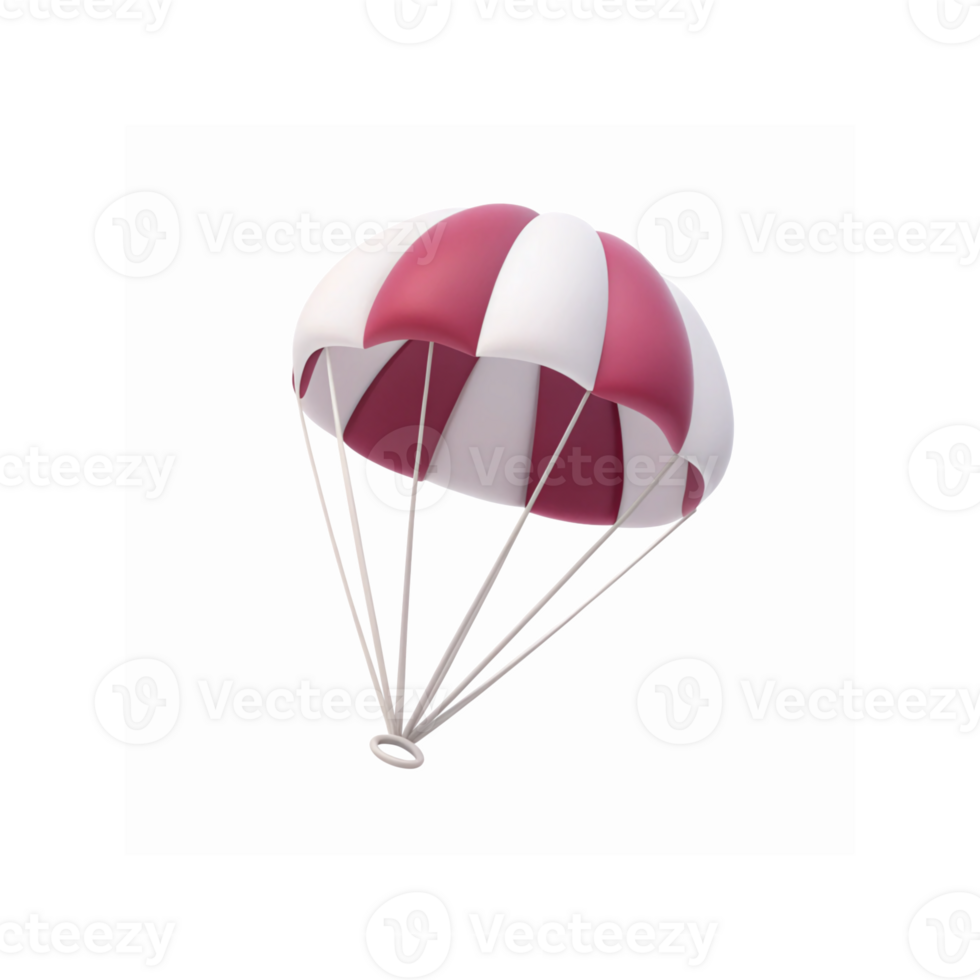 Red And White Striped Parachute With Strings Isolated On Clear Background For Safety Adventure Themes png