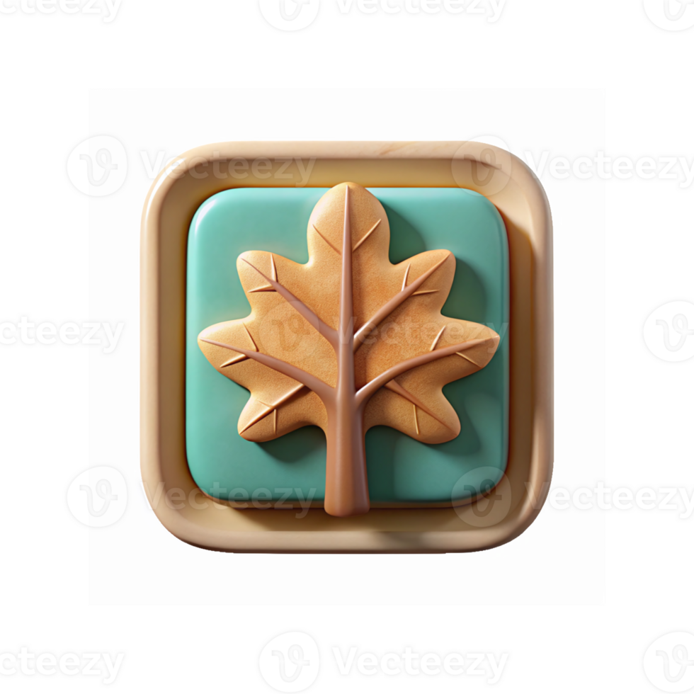 Oak Leaf Icon in Brown and Teal Tone 3D Design for Nature and Eco Applications png