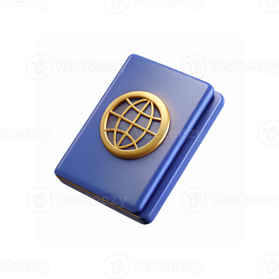 Blue Passport Icon with Gold Globe Emblem for Travel International Identity Concepts png