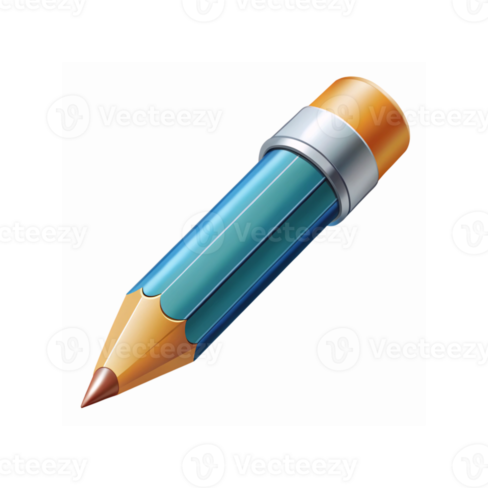 Blue Metallic Pencil Illustration With Eraser Tip And Wooden Core On Transparent Background png