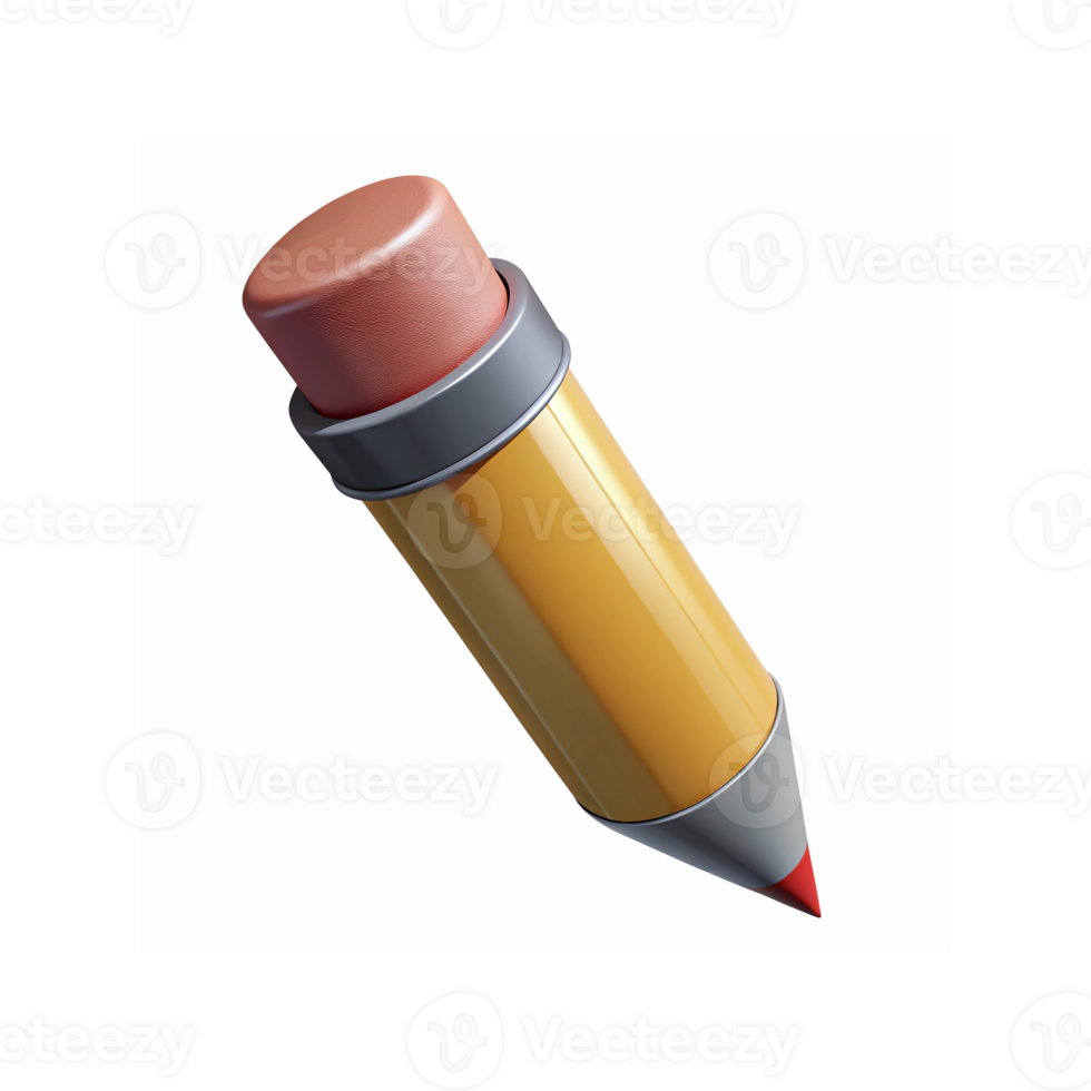 Realistic Yellow Pencil with Red Tip and Pink Eraser for Writing Educational and Design Projects png