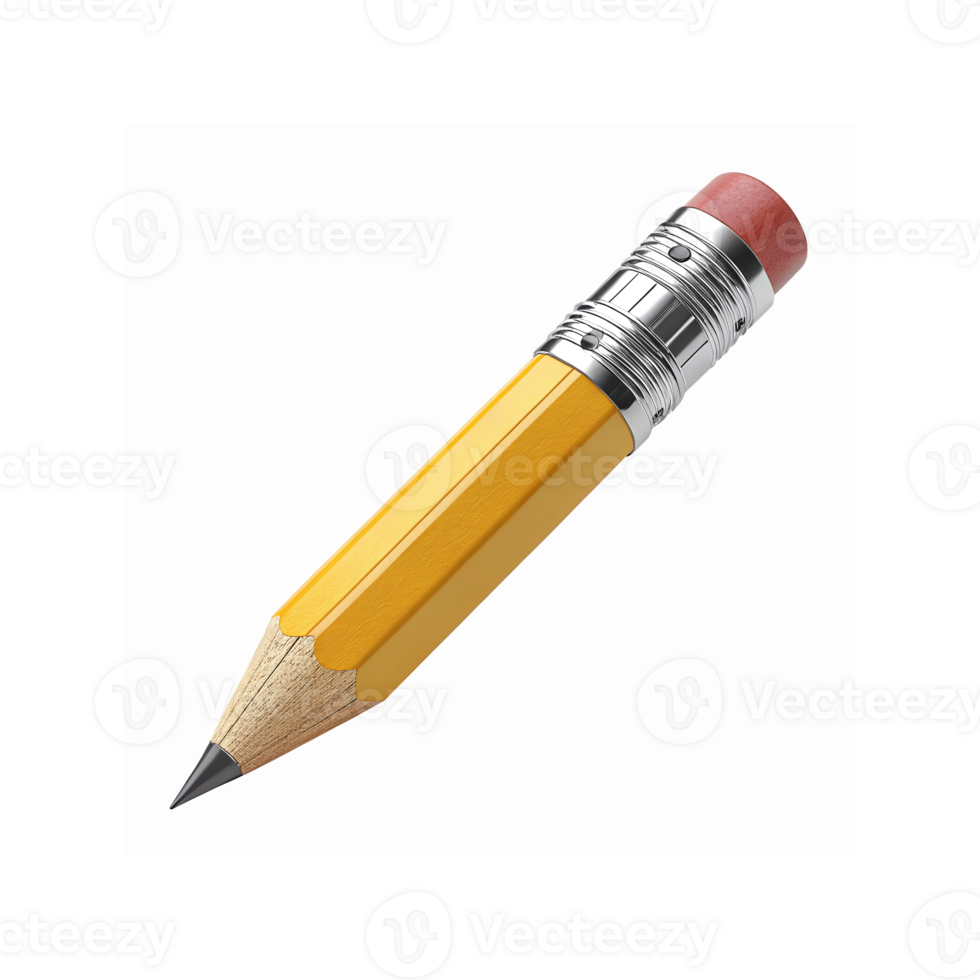 Yellow Wooden Pencil with Sharp Graphite Tip and Red Eraser for Writing and Drawing on Transparent Background png