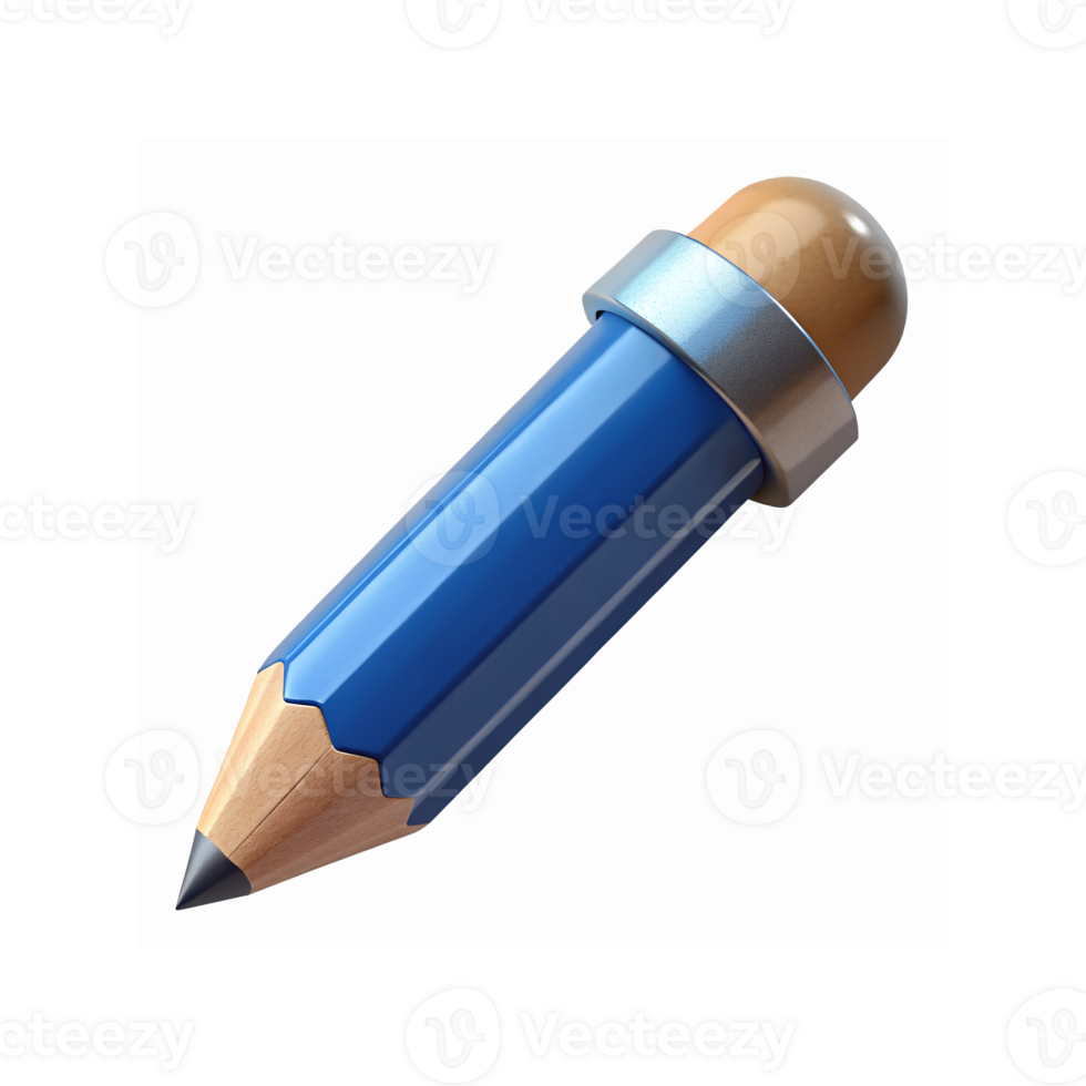 Blue Wooden Pencil With Metallic Cap And Eraser On Transparent Background For Writing And Drawing Concepts png