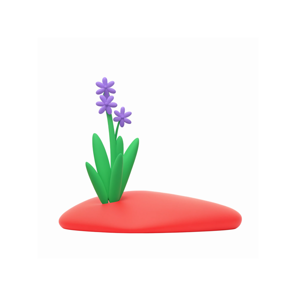 Minimalist Purple Flowers With Green Stems Growing on Red Rounded Base Isolated Design png