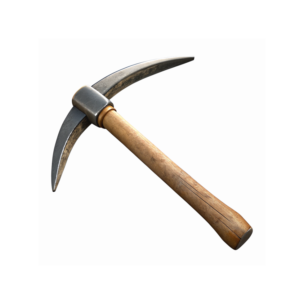 Rustic Wooden Handled Pickaxe with Steel Dual Blades for Mining and Digging Tools on Transparent Background png