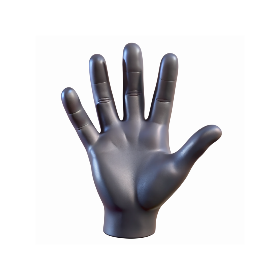 Realistic Black Plastic Hand in Open Gesture with Detailed Texture on Transparent Background png