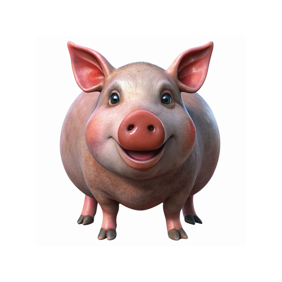 Smiling Cartoon Pig Character with Pink Ears and Nose Front View on Transparent Background png