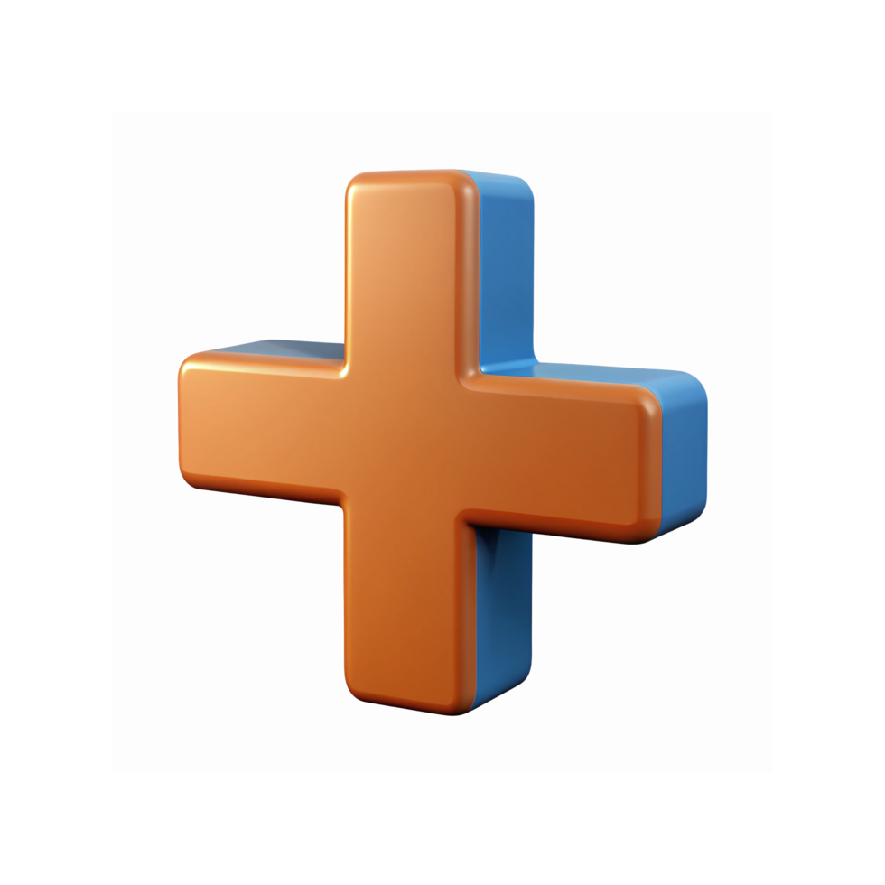 Bold Orange And Blue 3D Plus Sign Icon With Glossy Finish On Transparent Background For Design And Branding png