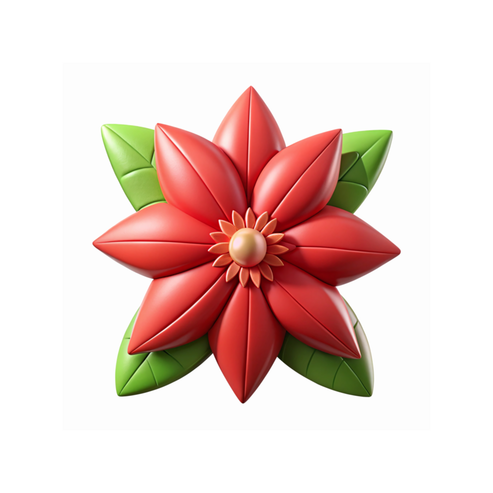 3D Red Flower Design with Green Leaves and Geometric Symmetry for Decoration and Projects png