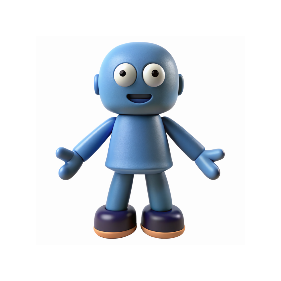 Smiling Blue Cartoon Robot Character with Large Eyes and Outstretched Arms on Transparent Background png