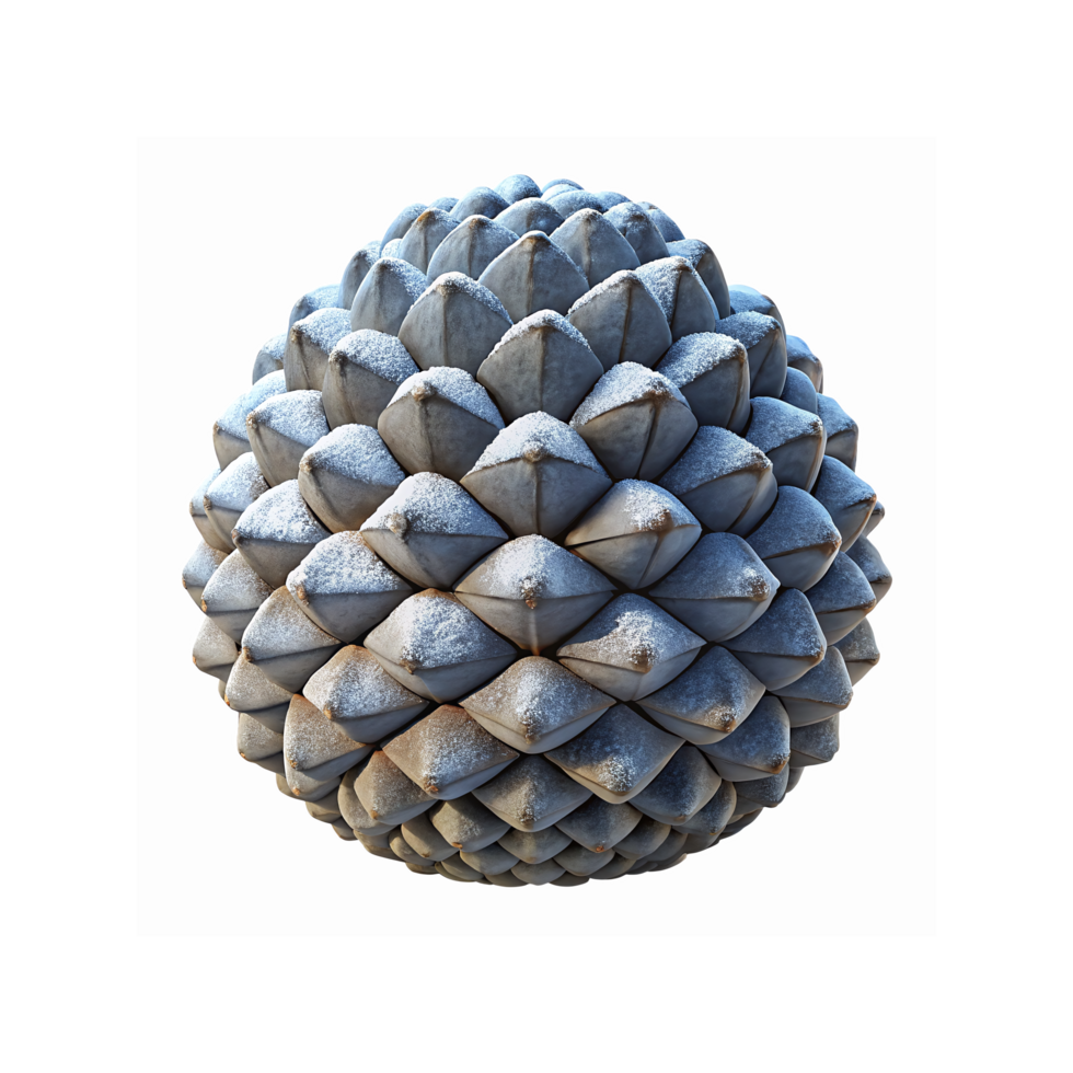 Snowy Blue Conifer Pinecone Closeup Geometry Symmetry Textured Natural Pattern Winter Nature Design png