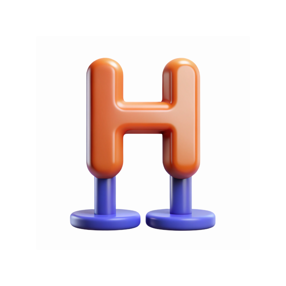 3D Orange Letter H with Blue Base Glossy Finish Standing on Transparent Background png