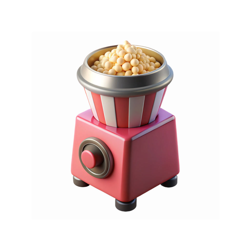 Retro Red Popcorn Machine with Striped Bucket and Yellow Popcorn on Transparent Background png