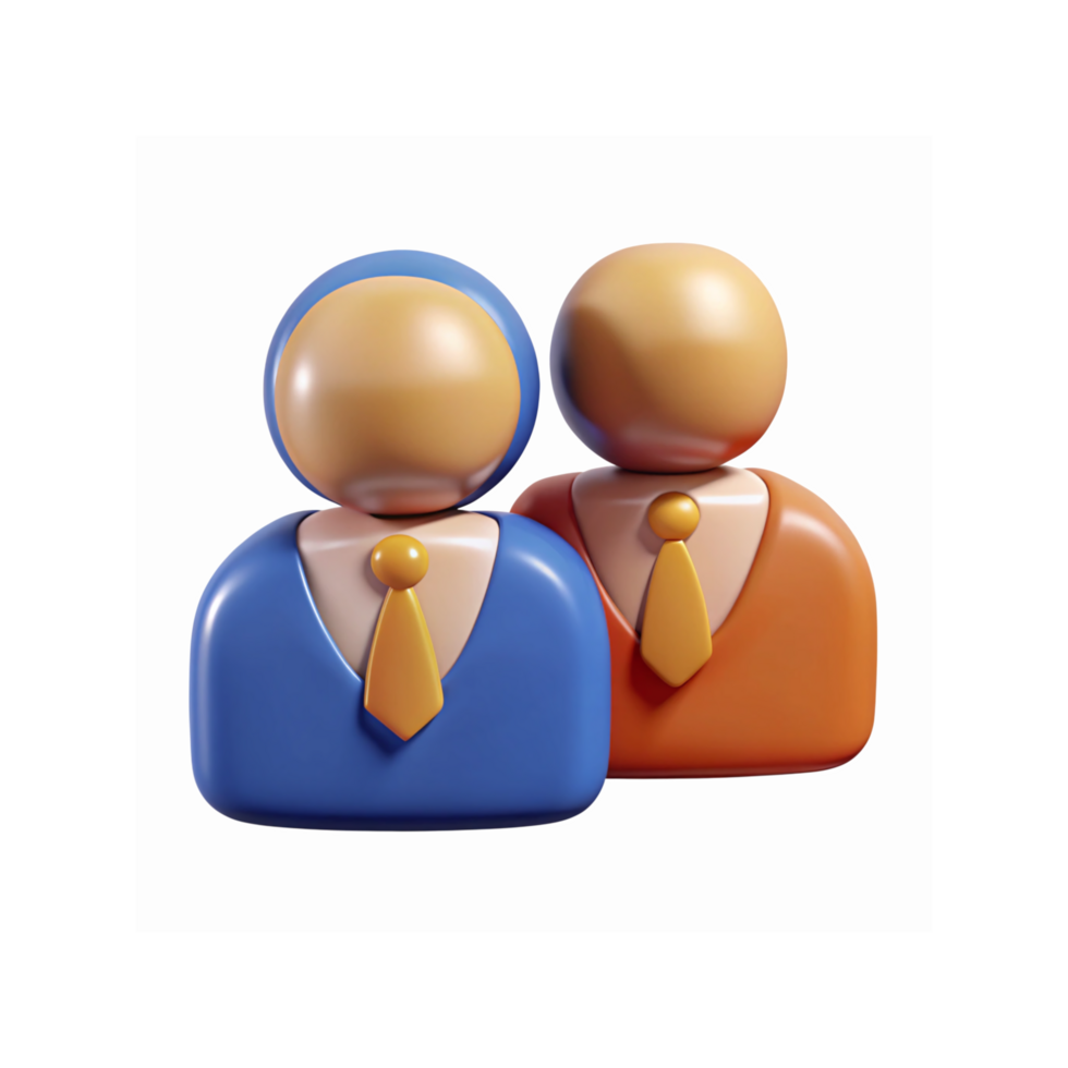 3D Illustration of Business Team Figures Wearing Blue and Orange Suits with Ties on Transparent Background png