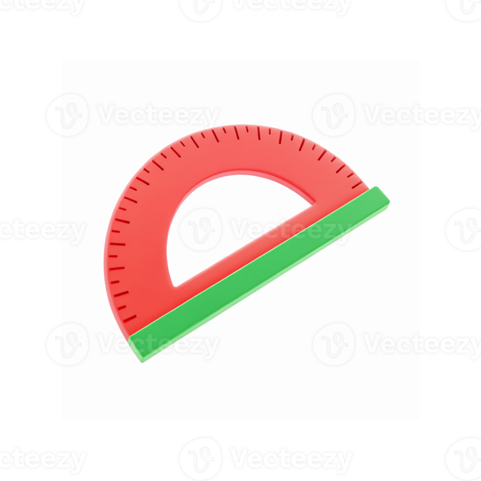 Red Half Circle Plastic Protractor with Green Measuring Edge for Geometry and School Supplies png